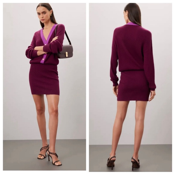 New! Ramy Brooke Andrea Contrast Placket Long Sleeve Sweater Dress 33942 - Picture 1 of 14